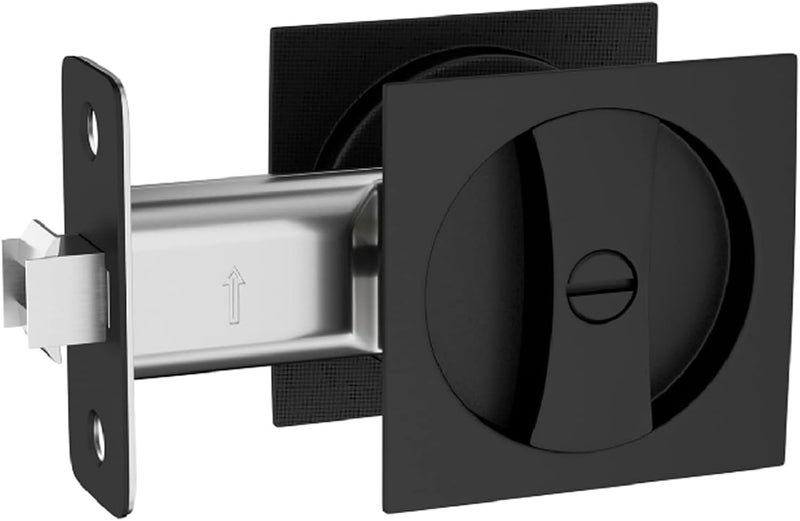 Lethato Pocket Door Hardware Black, Pocket Door Lock, Pocket Door Latch, Matte Black Contemporary Pocket Door with Privacy Lock(1 Pack, Square) - Image 1